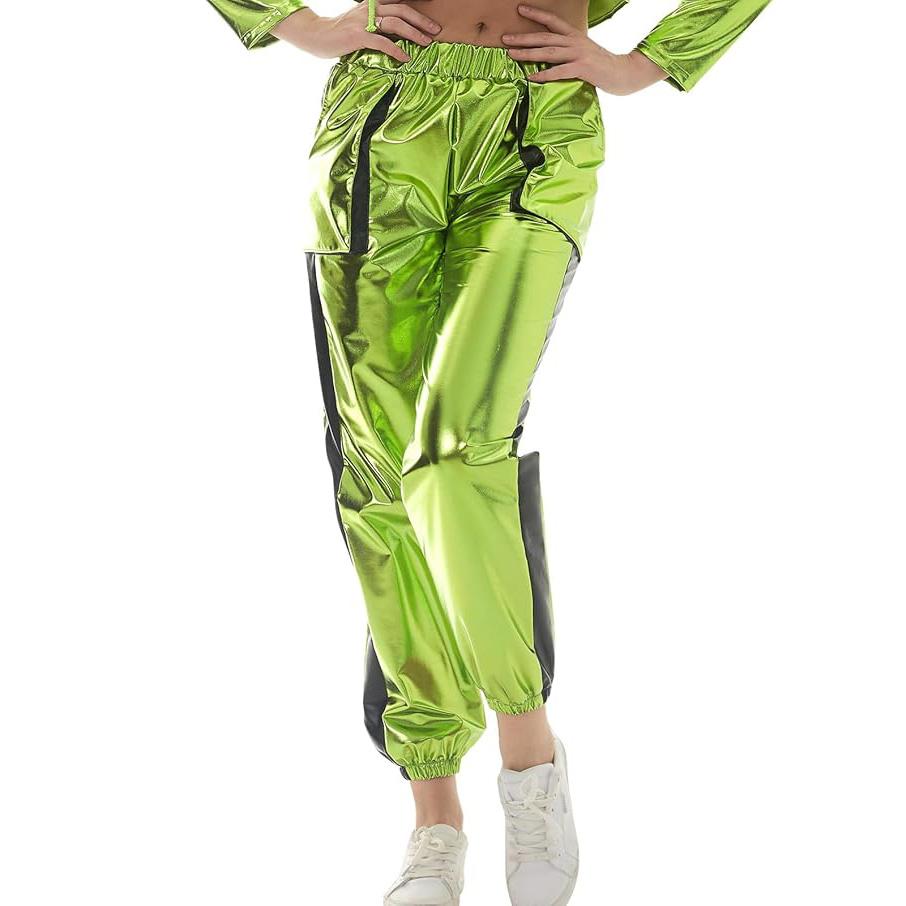 

Женские блестящие голографические эластичные металлические брюки-джоггеры с высокой талией, спортивные брюки в стиле хип-хоп и клубного рейва 2XL