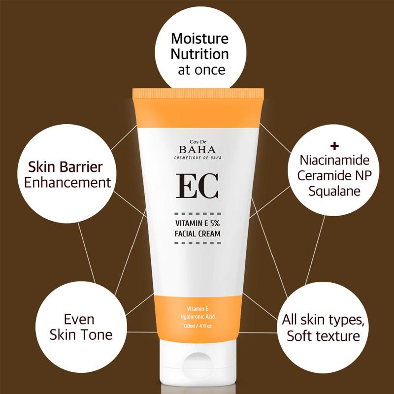 Cos De BAHA (EC120) Vitamin E 5 % mit Niacinamid-Gesichtscreme 120 ml (3 Optionen)