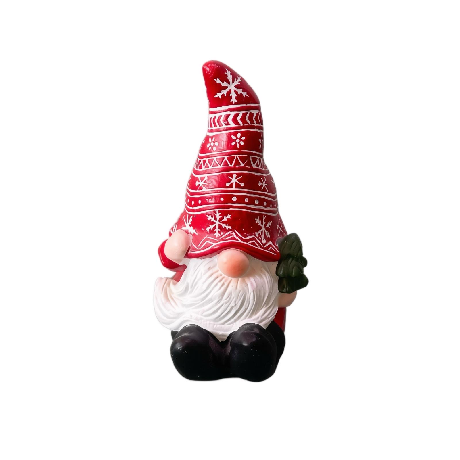 Cement Gnome Figurine Scandinavian Style Dwarf Statue with Patterned Hat for Indoor Outdoor Home Garden Ornament Decoration one size