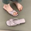 Gentle Bow Sweet One-word Slippers Women's Thick Heel Satin One Pedal with Skirt Sandals