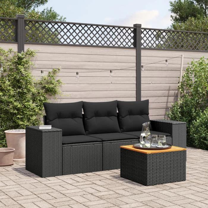 VidaXL Salon de jardin 4 pcs avec coussins noir résine tressée 3225313