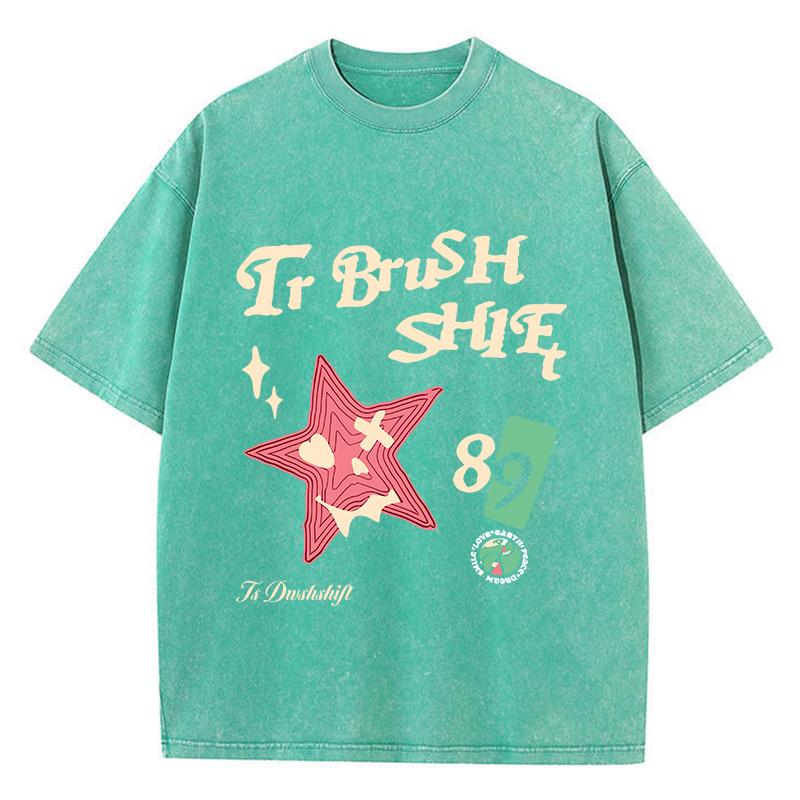 Oversized Women Washed T-Shirts Stars And Letters Printed Tee Shirts Cotton Crewneck Oversize Tees Vintage Summer Clothes