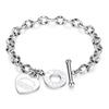 1pc Women's Stainless Steel Classic Heart Engraved Toggle Clasp Titanium Steel Chain Bracelet Valentines,Mom,Mother,Mother's Day,Gift