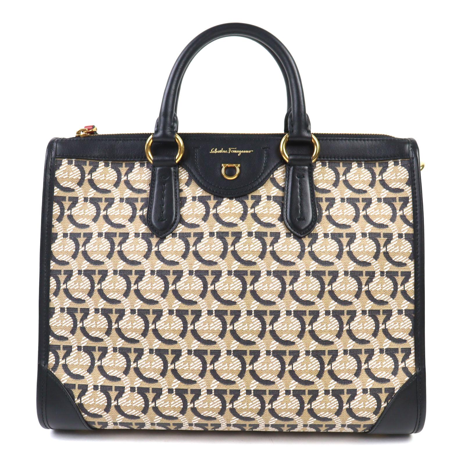 

Excellent Salvatore Ferragamo Handbag Black beige leather Women Used