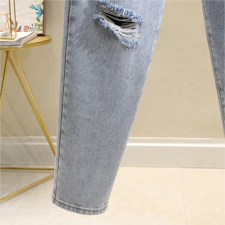 Women's Light Color High Waist Ripped Harem Jeans - Korean Style, Loose Nine-Point Fit, Autumn 2021