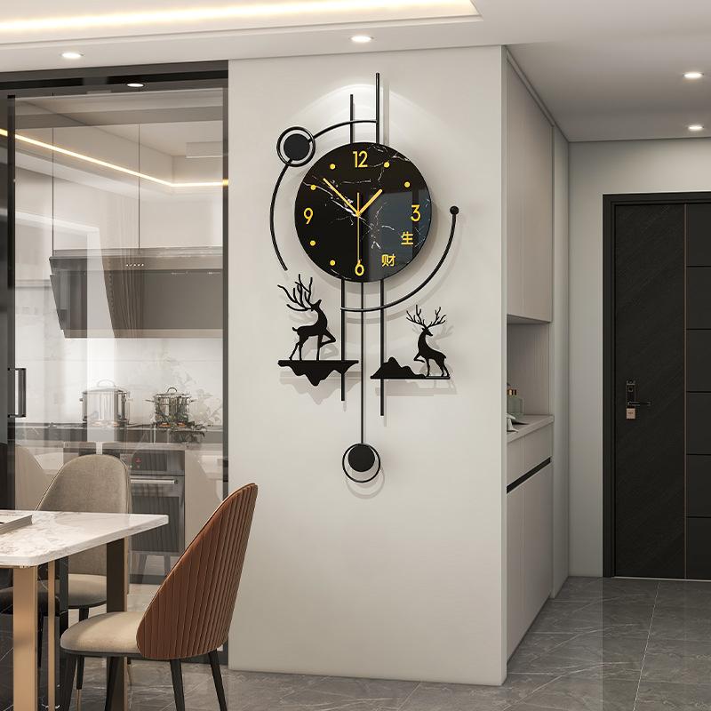 Modern Luxury Swinging Wall Clock Double Deer Motif, Silent Design, High-End Living Room Decor, Minimalist Dining Room Clock