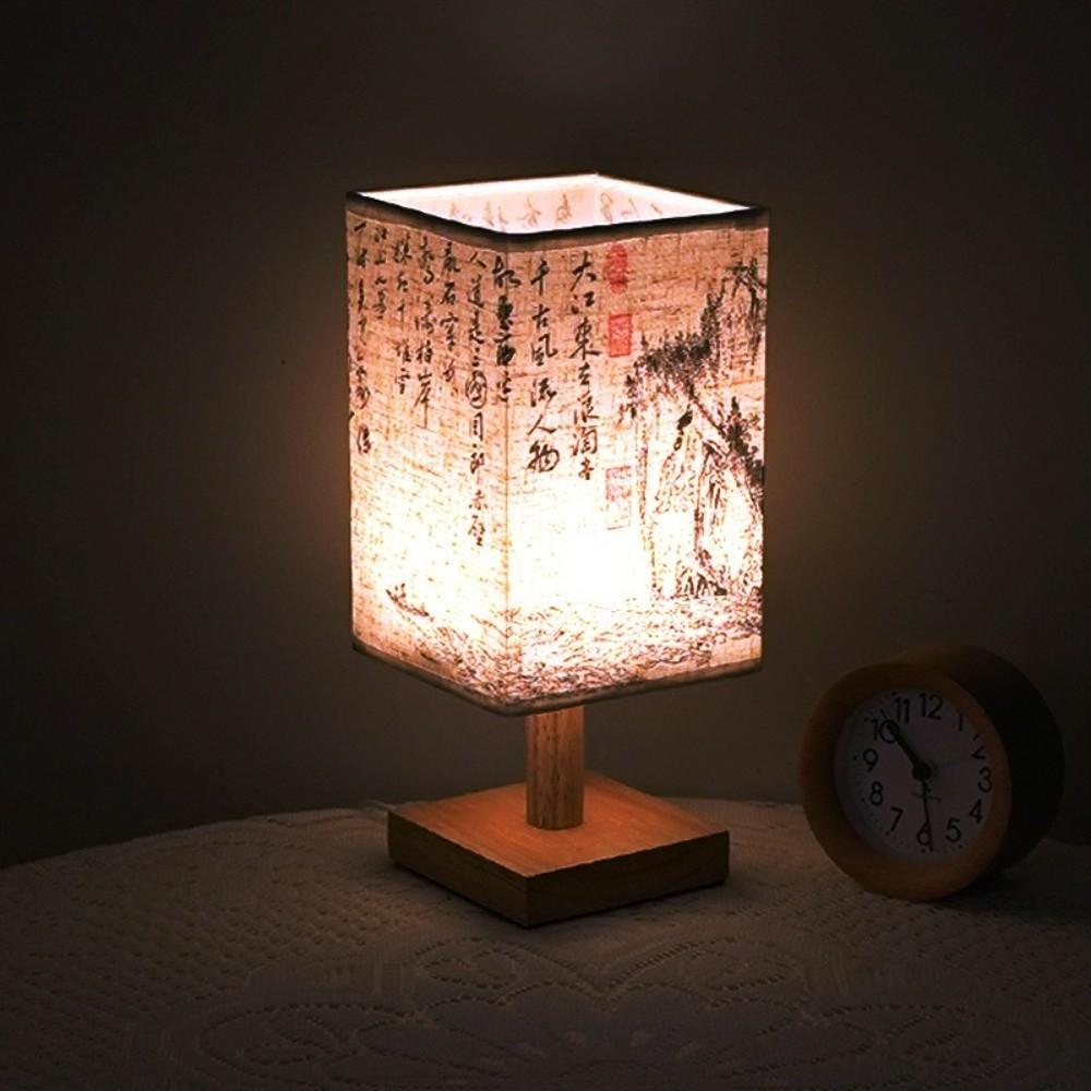 Fabric Lampshade LED Table Lamps Square Shape Chinese Style Lamps  Home Decoration