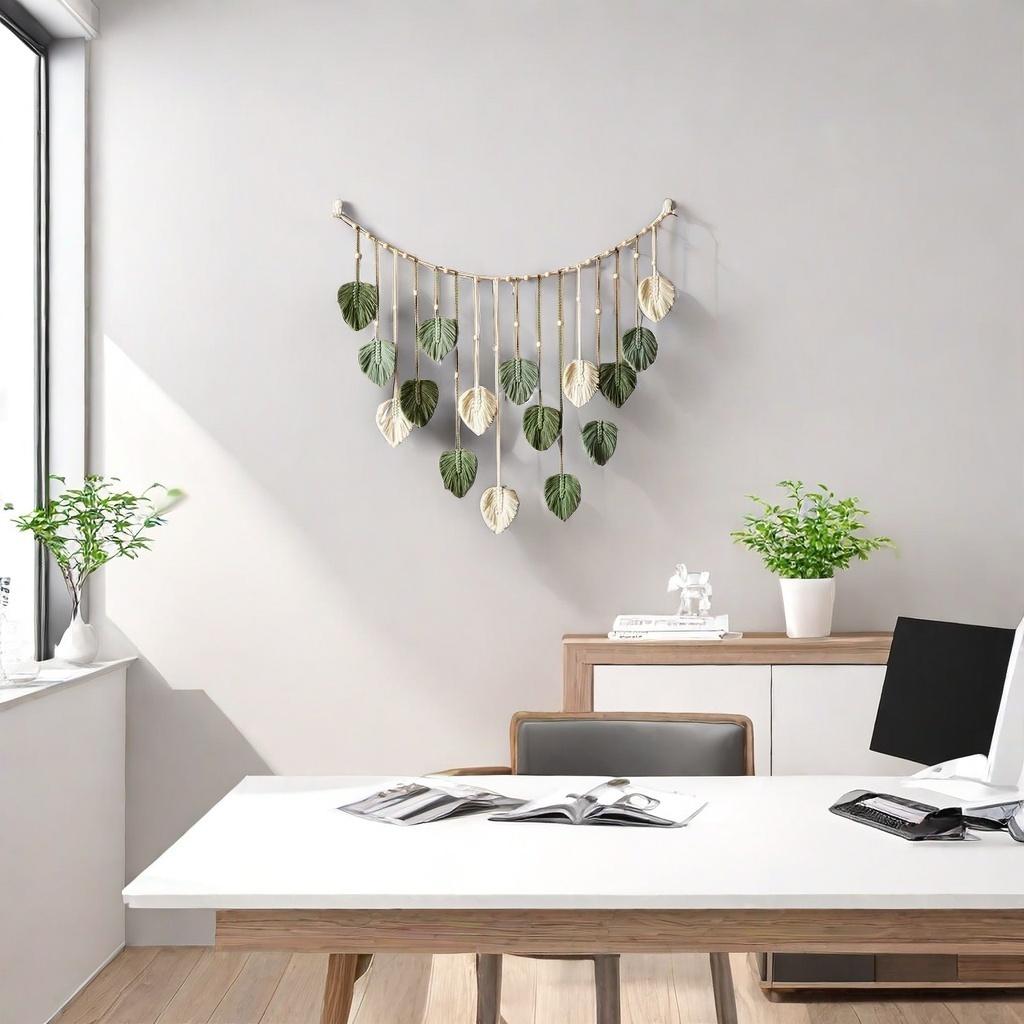Boho Home Decoration Macrame Tapestry Macrame Leaf Feather Wall Hanging Decor for Living Room Bedroom Boho Wall Art Home Decor