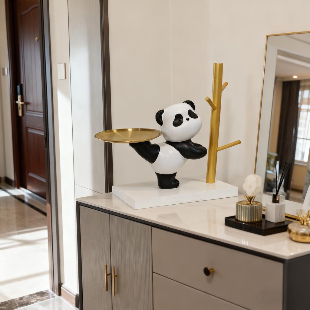 One Piece Panda Tray Key Storage Ornament, Resin Panda Sculpture Jewelry Rack, Home Desk Decor.