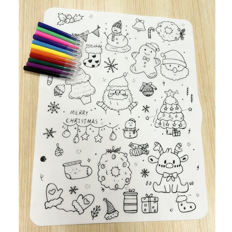 Festive Silicone Graffiti Drawing Placemat: Customizable, Washable & Heat Resistant