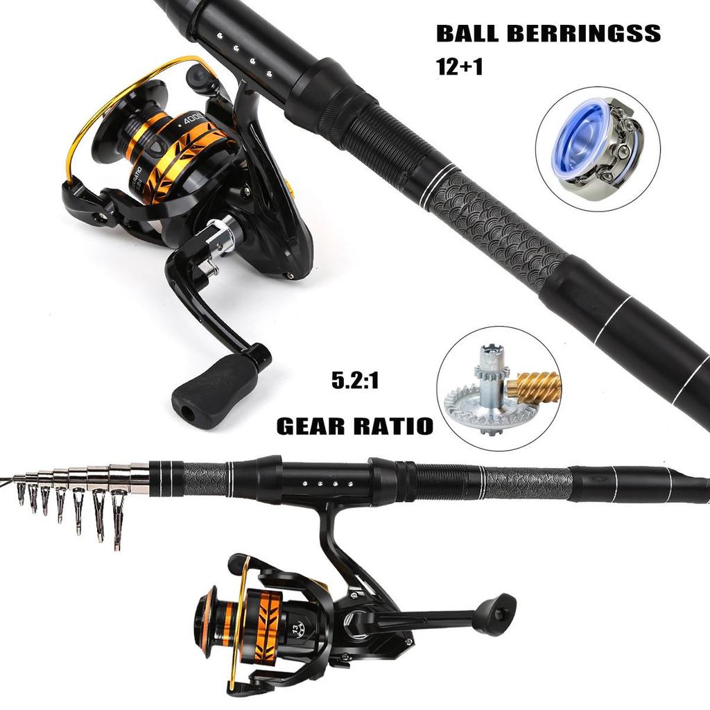 Portable Carbon Lure Rod Set with Fishing Gear Bag & Landing Net for Long Cast