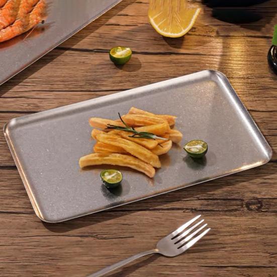 Rechteckige Edelstahl-Schale Retro Rustikale BBQ-Platte für Braten Industrieller Stil Hot Pot Gericht für Zuhause Camping Küche