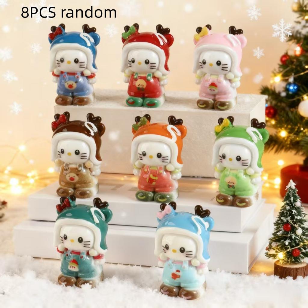 8/24PCS Cartoon Christmas Elk Katie Cat Cute DIY Jewelry Pendant Keychain Doll Desktop Decoration Resin Accessories