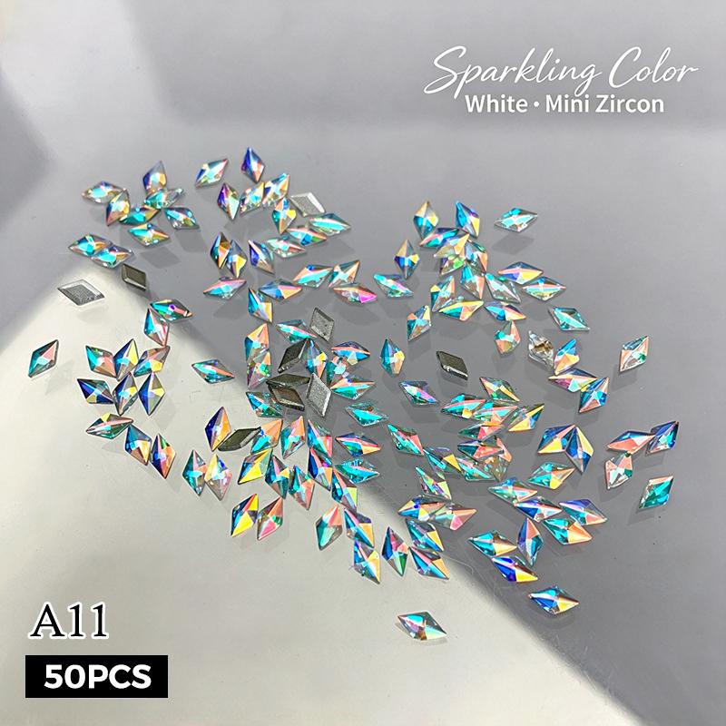 50Pcs Rhombus 3D Glitter Nail Decoration Diy Chic Tiny Crystal Ice-Transparent Mini Sparkle Nail Art Rhinestone