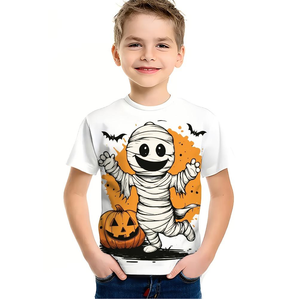 Children's Clothing Halloween Pumpkin Monster Graphic T-Shirt Boys Casual Short Sleeve Tee Halloween Gift for Kids Clothes 2-14Y