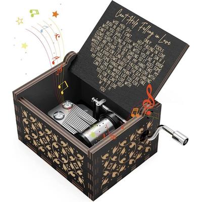 Dřevěná Vintage ruční kliková hrací skříňka Romantická dřevěná hrací skříňka Dárek Vintage nemůže pomoci Zamilovat se Gravírovaná hrací skříňka Dětská dekorace na hrací stůl