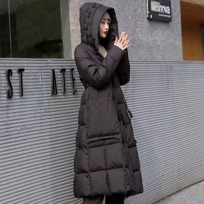 

Жіноча пухова куртка з капюшоном у ретро етнічному стилі - Зимове тепле пальто міді довжини до коліна 2025 Large