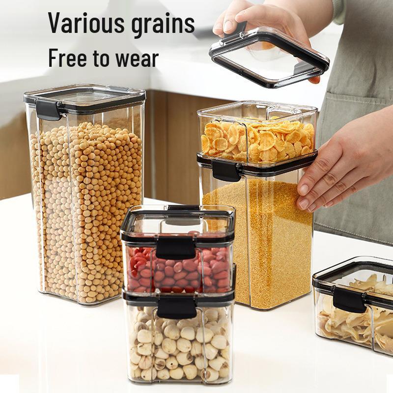Transparent Square Kitchen Storage Jar for Snacks, Dried Fruit, Grains, Spices, and Tea