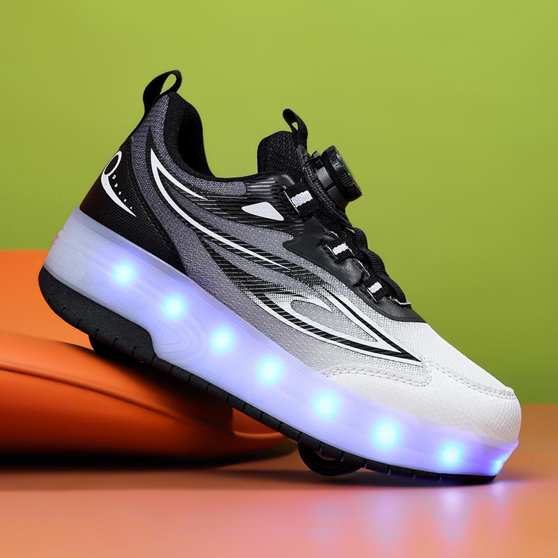 Barn Tvåhjuliga Dubbelanvändning LED Uppladdningsbara Lysande Rullskridskor Dubbelradiga Heelys Skor Rullskridskor