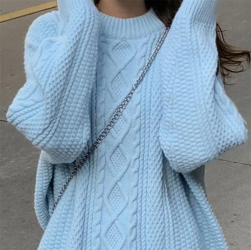 

Зеленый универсальный ромбовидный свитер женский осенне-зимний новый свободный с длинным рукавом и круглым вырезом, тонкий, милый, ленивый и продвинутый average size светло-синий