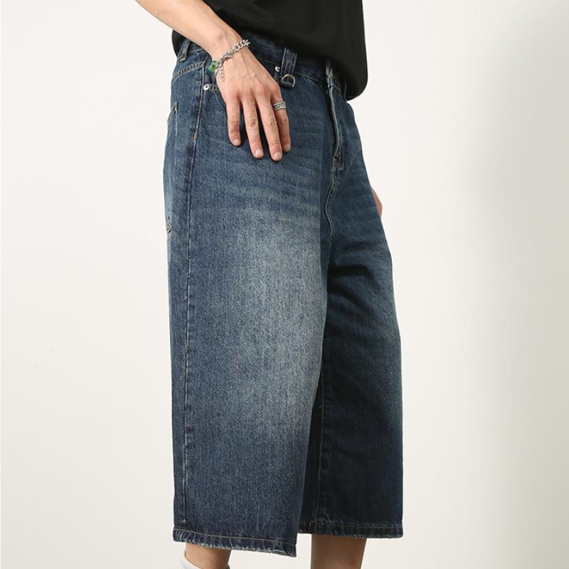 Women Y2k Style Baggy Denim Shorts Wide Leg Short Pants Fashion High Waisted Dark Wash Knee Length Loose Unisex Jeans Casual