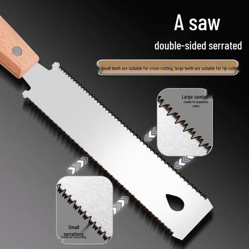 Japanese SK5 Alloy Double-Sided Hand Saw - Ultra-Fine Teeth, Wooden Handle, Manual Tree & Woodworking Tool