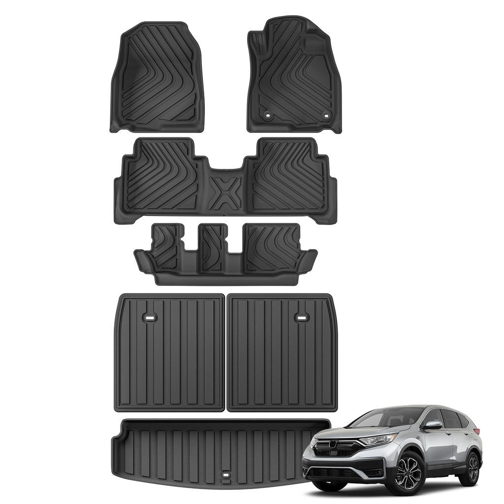 LUCKEASY Right Drive for Honda CR-V CRV 5th Fuel 7Seats 2018-2022 TPE Car Floor Mats Cargo Liner Trunk Pad All-Weather Black