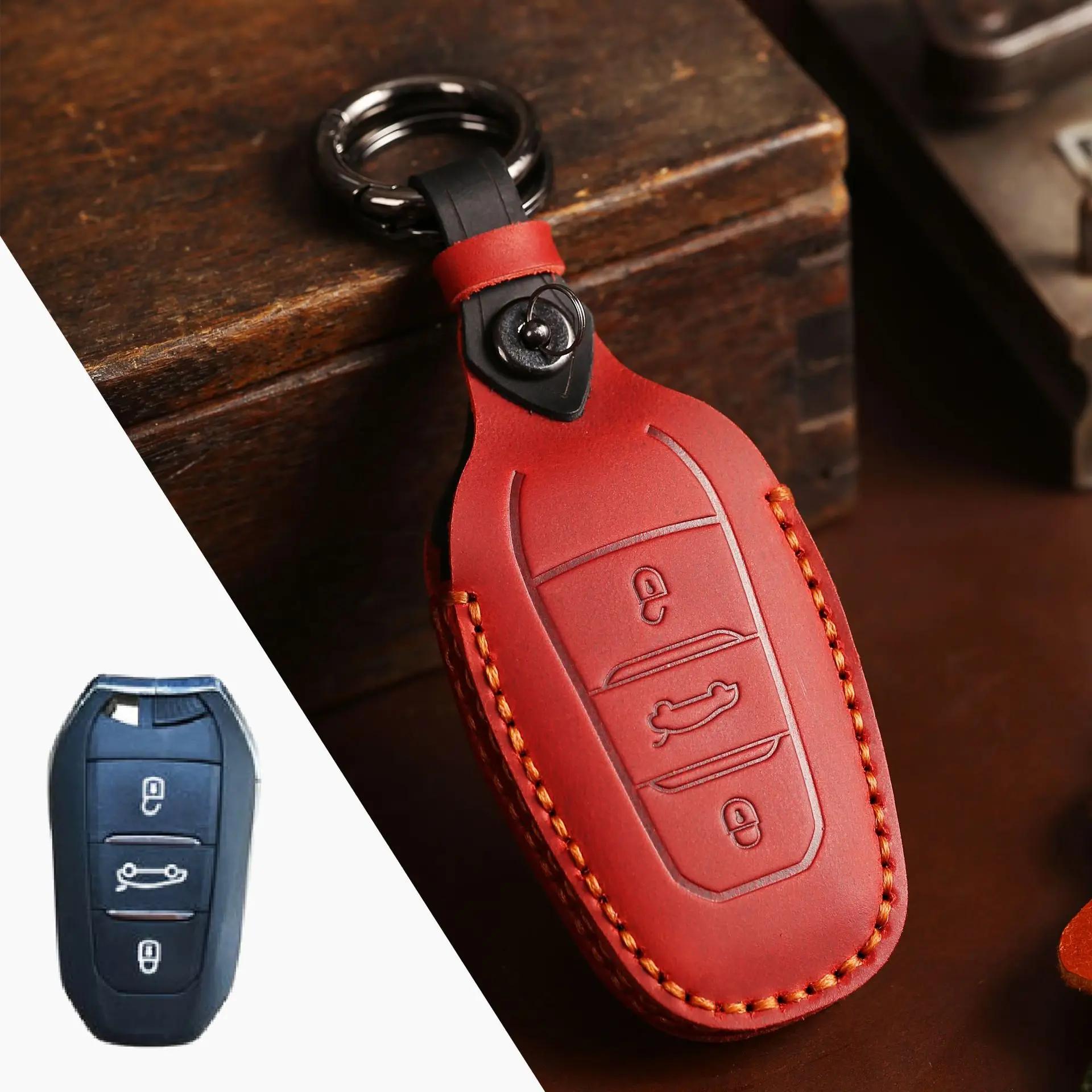

Leather cover holder Shell for Peugeot 308 408 508 2008 3008 4008 5008 Citroen C4L C6 C3-XR Picasso DS3 DS4 DS5 Car fob Key Case