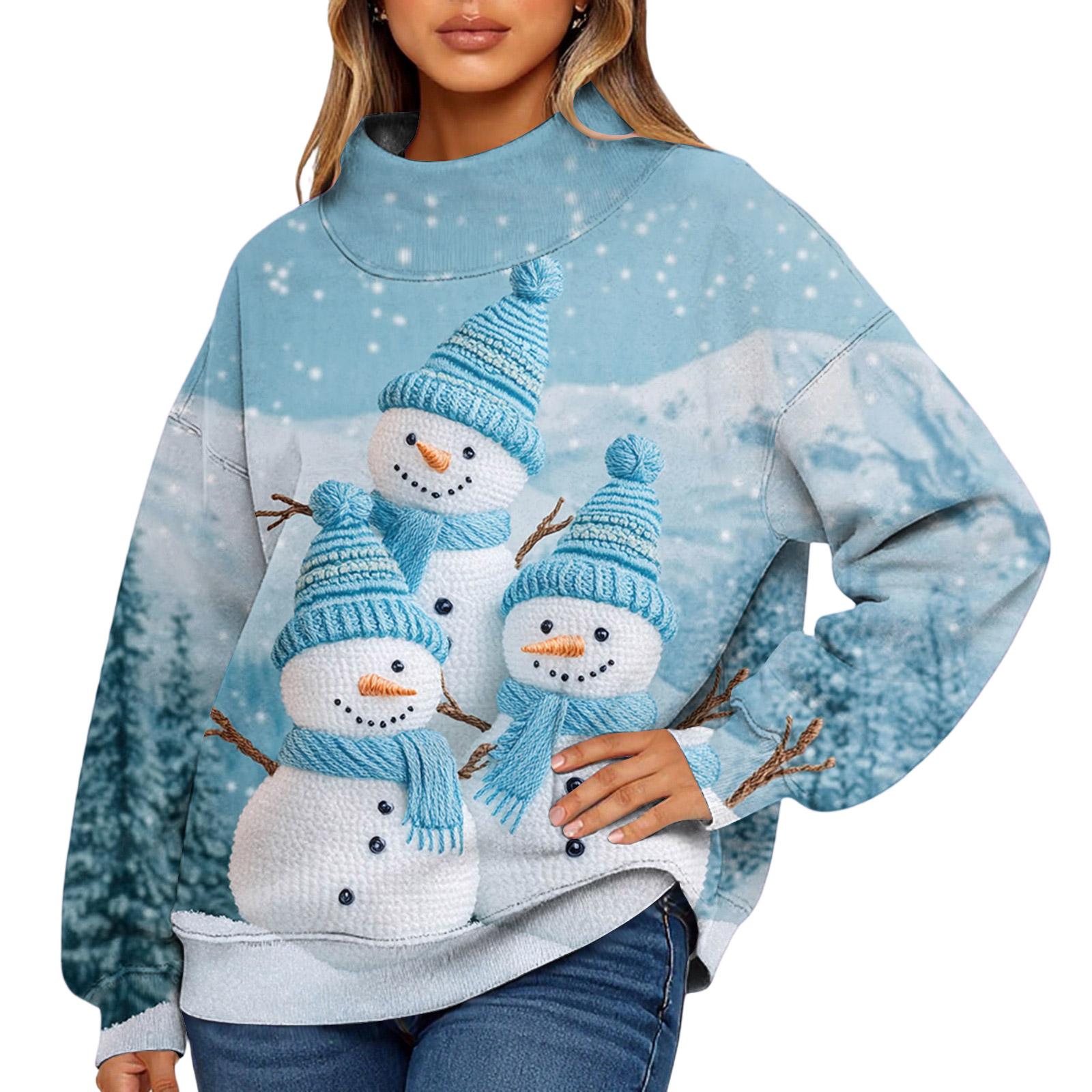 

Женский модный рождественский свитшот с длинными рукавами и высоким воротом XL