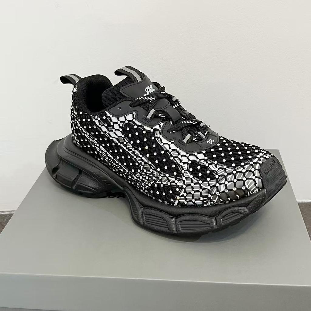 Hochwertige Sneakers Damen Skateschuhe Strass Damen Slipper Plateau Fischnetz Glänzende Damen Freizeitschuhe Kristall Sneaker