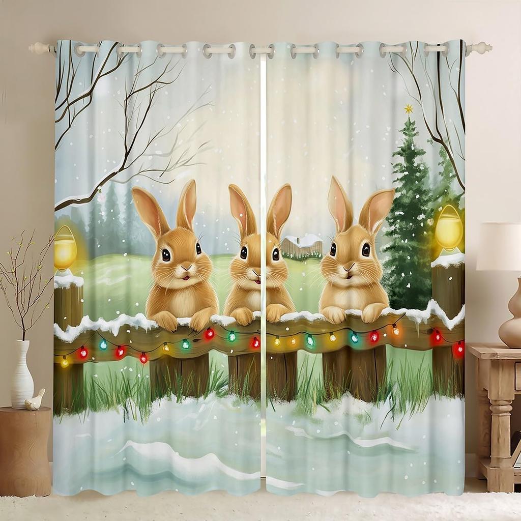Christmas Curtains Xmas Decor Drapes Kids Boys Girls Adults Cute Cartoon Pet Puppy Dogs Window Curtain With Blackout Polyester