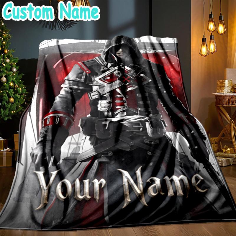 Custom Name Assassin Game Throw Blanket - Perfect for Couch, Bed, Office, and outdoor Travel - Ideal Gift for Christmas & Holidays