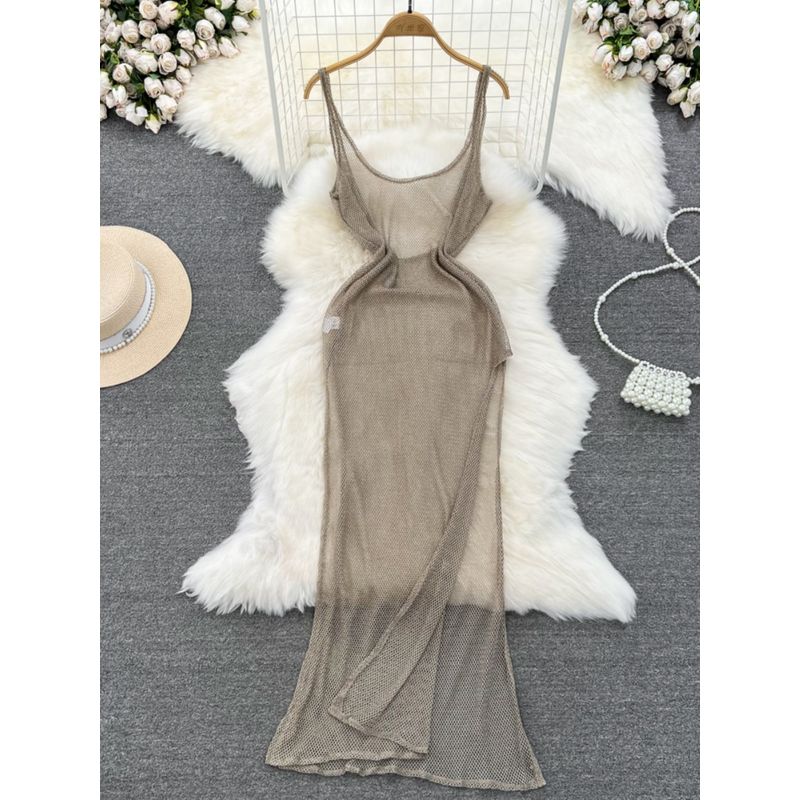 European and American Socialite Waist-Tight Cutout Sling Dress Mesh