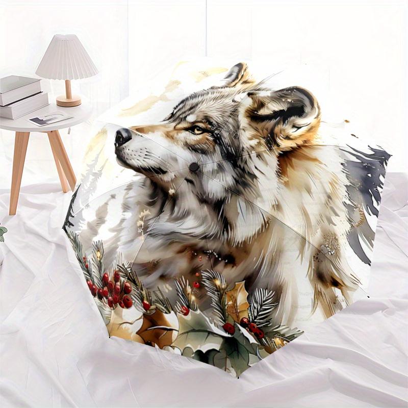 

1pc Winter Wolf Pattern Automatic Umbrella, 8 Iron Frames,Suitable for Office, Travel and Outdoor Adventure.R090