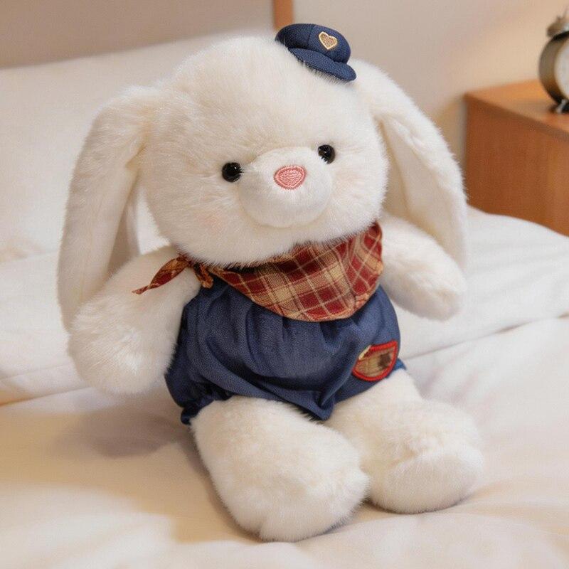 Sweet Sen Mi Dou Rabbit Plush Toy with Bib Apple Outfit Stuffed Bunny Doll for Kids Girls Gift Pink 20cm