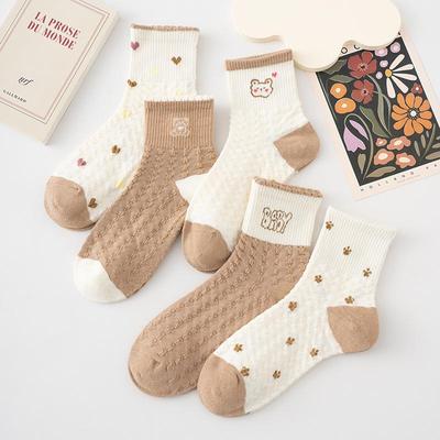 Herbst Winter Wadenhoch Damen Cartoon Bär Herz Streifen Socken - Warm Koreanischer Stil Baumwolle