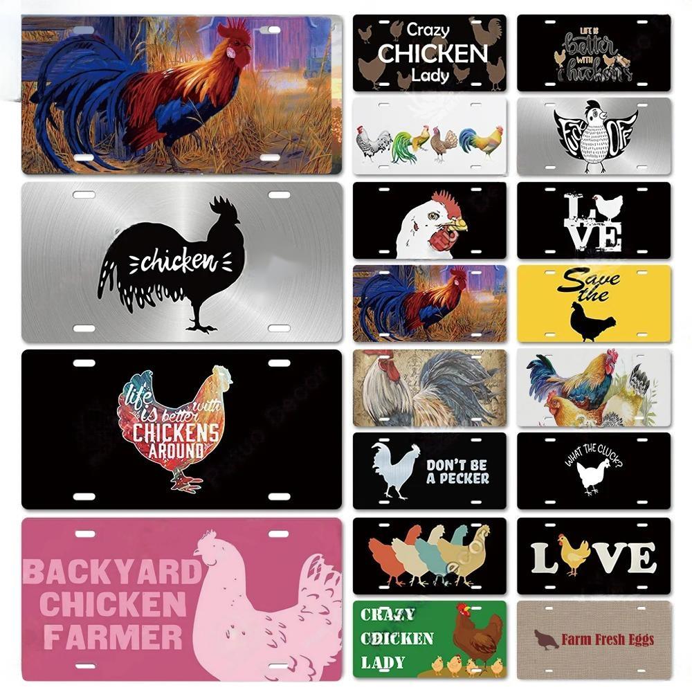 Vintage Metal Chicken Licenses Plate Signs Decor Plaque Metal Decoration for Hen House Door Farmhouse