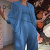 3 Pcs/Set Women Vest Coat Pants Suit Round Neck Sleeveless Solid Color Blouse Elastic Waist Wide Leg Trousers Daily Wear Sport Outfit Fall Spring