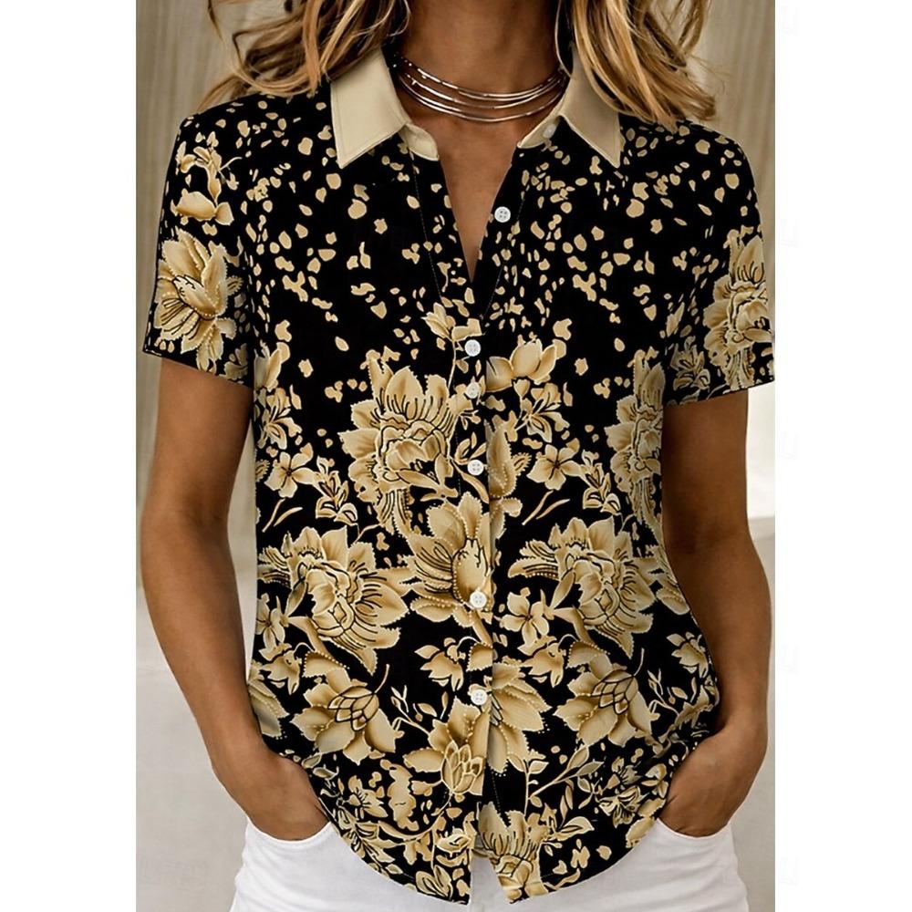 Women's Shirt Short Sleeve Floral Graphic Vintage Tropical Stylish Shirt Collar Regular Tops Daily Blue Yellow Pink Red Sky Blue Summer Spring