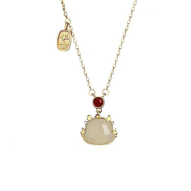 Hetian Jade Cute Dragon Necklace New Gift for Girls