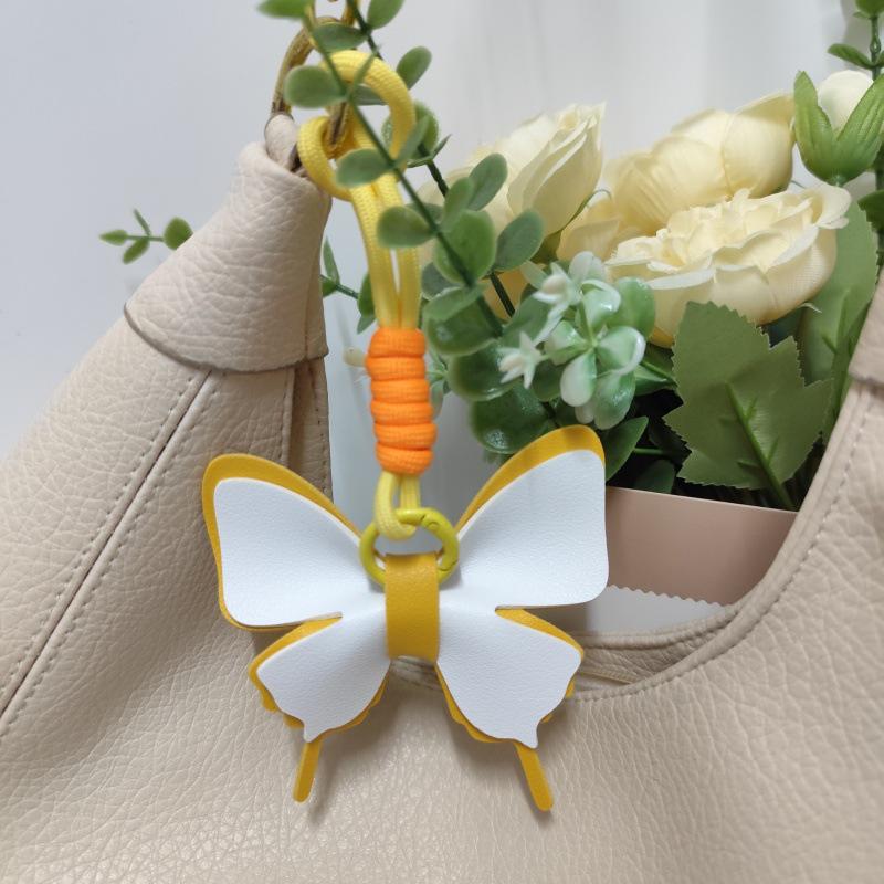 Colorful Leather Butterfly Pendant - Car and Bag Hanging Ornament with Cotton Rope