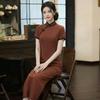 Long Vintage-Inspired Cheongsam Dress Women 2026 Modernized Daily Wear With Stand Collar Three-Quarter Sleeve