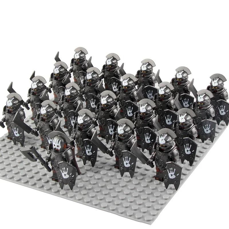 21Pcs/lot Dane Iron Feet Eomer Rohan Warriorr Vs Uruk Hai Army Figrues With Shield Sword Bow Spear Building Blocks Toys for Kids