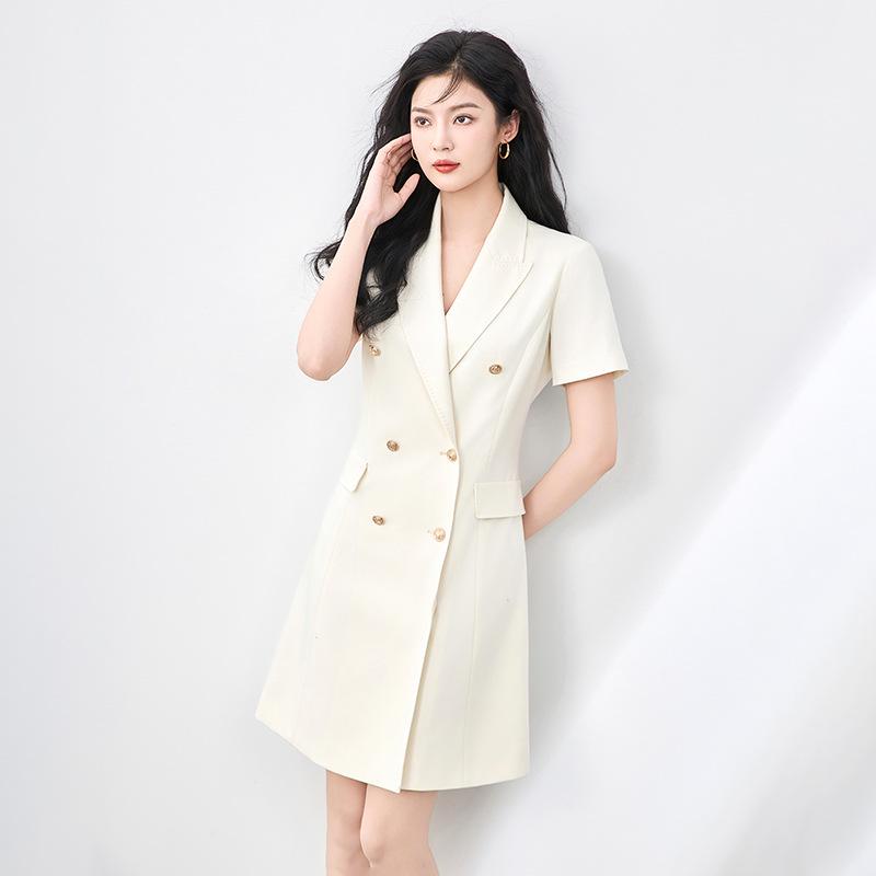 

Women s Summer High-End Double-Breasted Slimming Suit Dress with Turn-Down Collar XXL