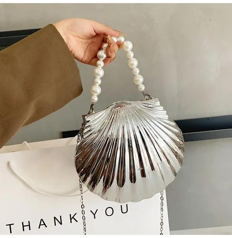 

Unique Designer Acrylic Shell Bag New Crossbody Bag for Women 2023 Fashion Small Shoulder Bags Cute Purses Gold Evening Bag