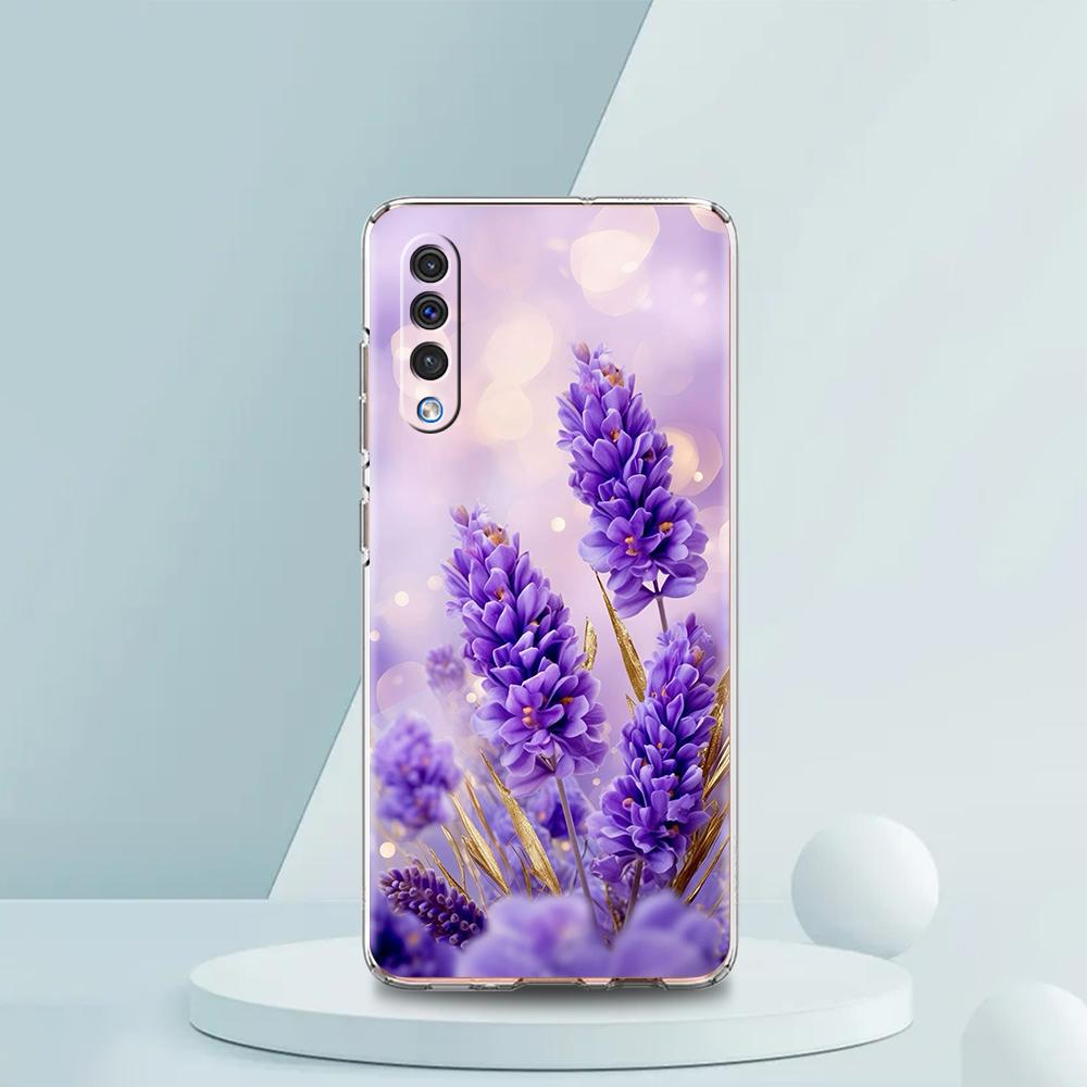 Transparent Phone Case for Samsung Galaxy A16 A14 A12 A22 A24 A42 A02 A03S A06 A20 A30 A40 Soft TPU Cover Lavender Pattern Capas