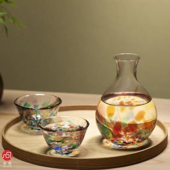 Aderia Tsugaru Biidoro Nebuta Nagashi Sake Set Made Japan Tokkuri Ochoko Reishu Ki Glass Stylish Cooling Container Gift Women Mothers Day Fathers Men