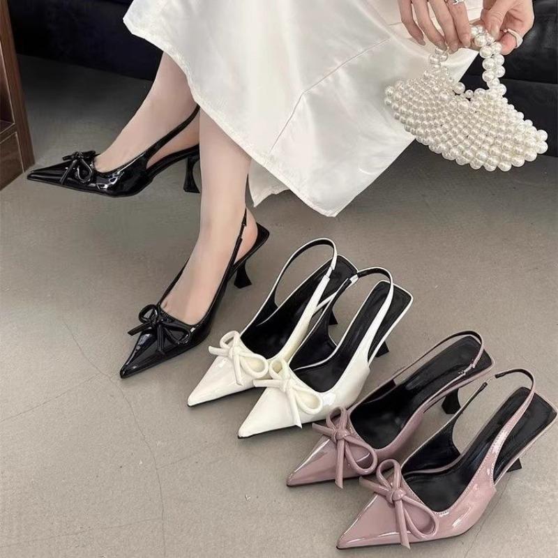 Fashion Sweet High Heels Spring Summer New Fashion Baotou Back Empty Bow Single Shoes Pointed Toe Stiletto Sandals Women