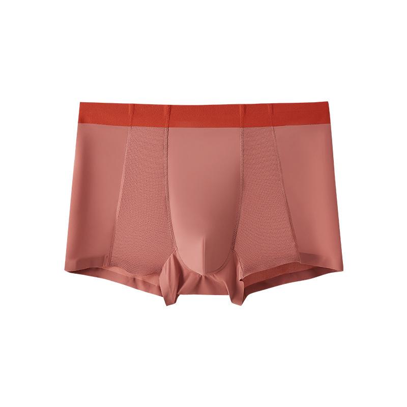 Men's Ice Silk Seamless Boxer Briefs - Breathable Mesh, Antibacterial Crotch, Mid-Waist