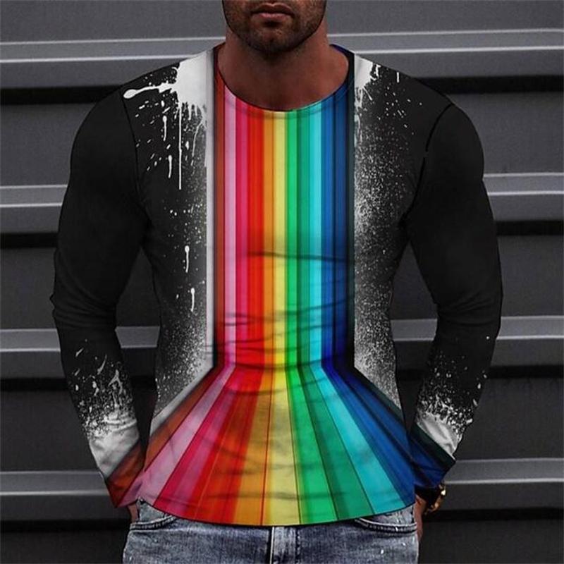 Men's 3D Creative Patterns Printed Hip Hop T-shirts Harajuku Style Round Neck Long Sleeve Colorful Comfortable Fashion Streetwear Top